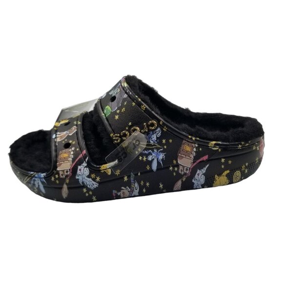 CROCS Black Graphic Furry Sandals - Picture 2 of 13